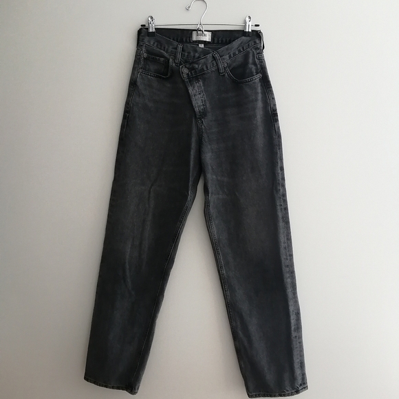 Agolde Criss Cross High Waist Loose Straight Jeans in Synchronize Gray Black 23 - Picture 3 of 16